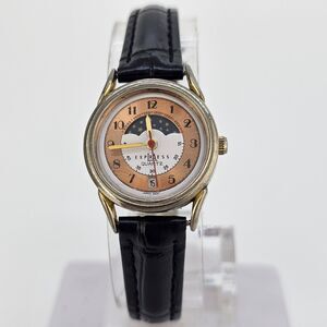 LA Express Women's Watch Moon Phase 24MM New Black Leather Bands New Battery